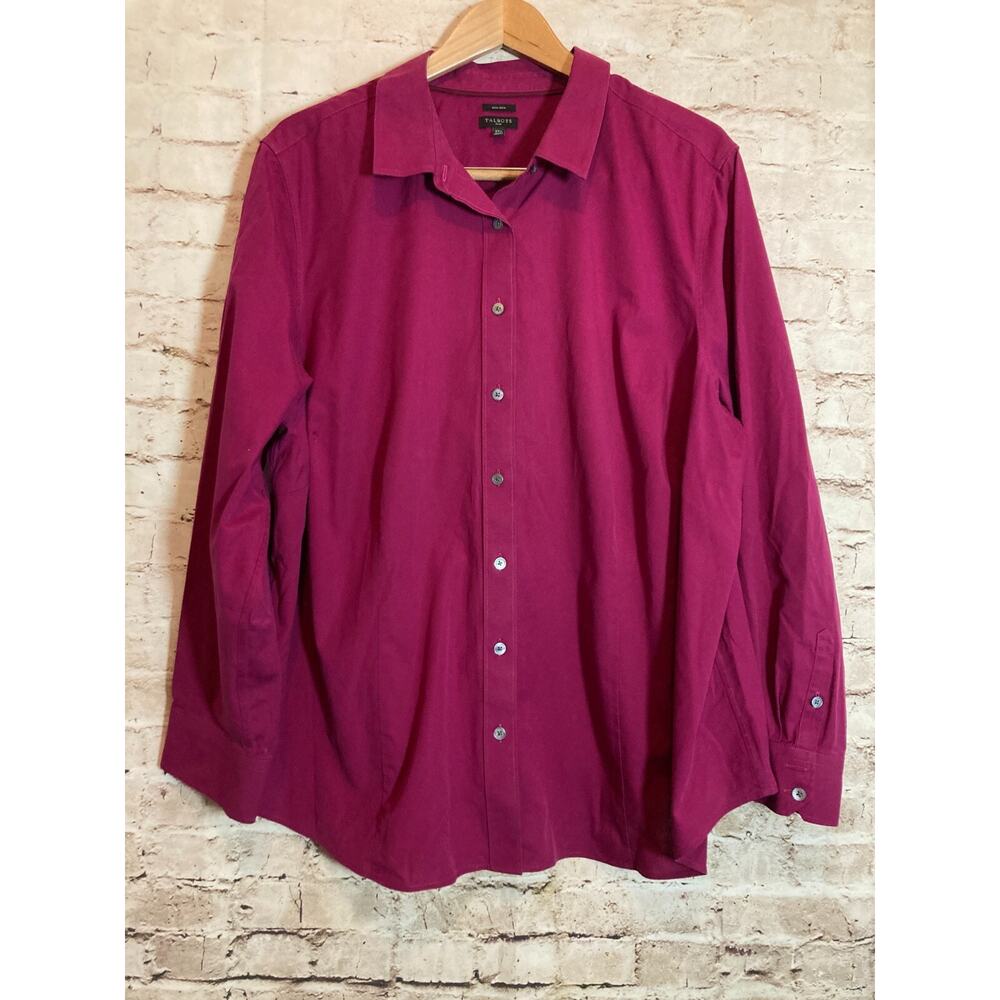 Talbots Button Up Top Womens 22W Dark Purple No Iron Career Office Wear Cotton